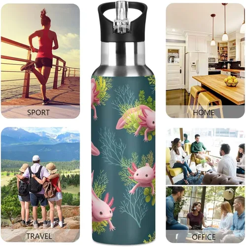 Miniatura 5 de Axolotls Stainless Steel Water Bottle 32 Oz Leakproof Water Bottles, BPA-Free Sports Water Bottle
