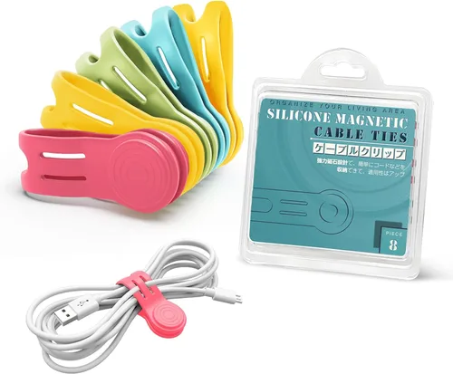 Miniatura 9 de Kanemc Paquete de 8 lazos giratorios magnéticos, atadura de cable magnética de silicona reutilizable para USB, auriculares, cargador, cables