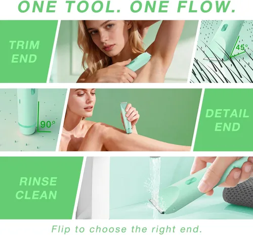 Miniatura 8 de Recortadora de bikini para mujer, afeitadora eléctrica de doble extremo para línea de bikini y vello púbico, impermeable, recargable, USB-C, Verde