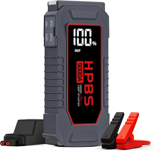 Miniatura 8 de Arrancador de 5000 A con compresor de aire, arrancador portátil de batería de coche con inflador de neumáticos de 150 PSI para motores de gasolina