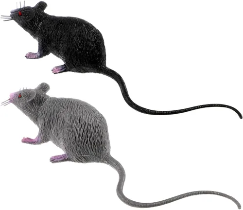 IMIKEYA - 2 ratas falsas, juguetes de ratón de plástico realistas, ratas de broma realistas para decoraciones de Halloween, accesorios de casa