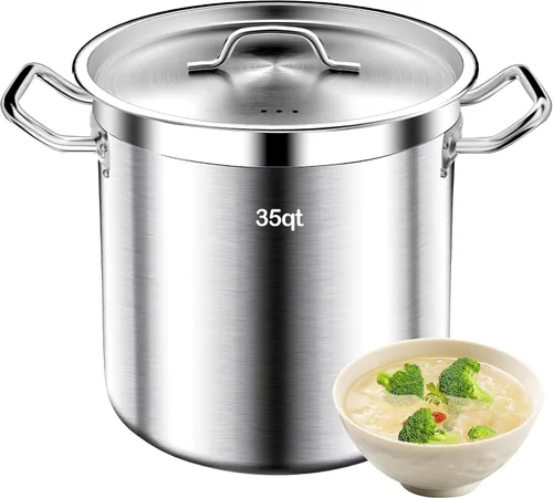 Miniatura 11 de Olla de Caldo de Acero Inoxidable Cepillado de 20 Cuartos con Tapa - Olla de Caldo Grande - Ollas de Caldo de Inducción de Servicio Pesado de Grado