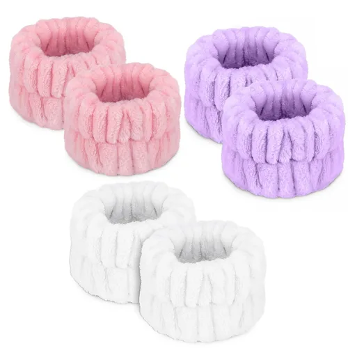 Miniatura 14 de Bandas de toalla de microfibra para spa de muñeca - Muñequeras absorbentes para lavado facial para niñas para evitar que el agua se derrame por