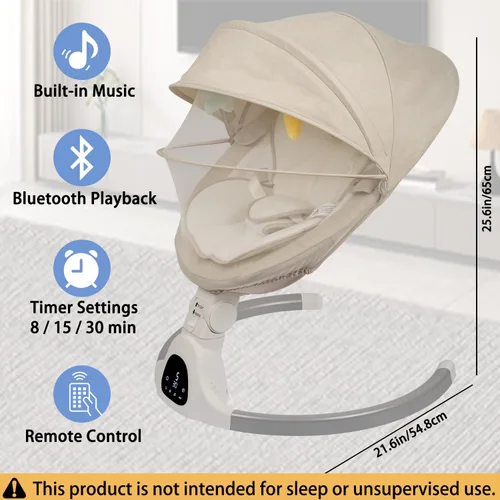 Miniatura 5 de JFOVMCYG Columpio eléctrico para bebés de 0 a 9 meses, columpio portátil para bebés con 5 velocidades de columpio, audio Bluetooth, control remoto