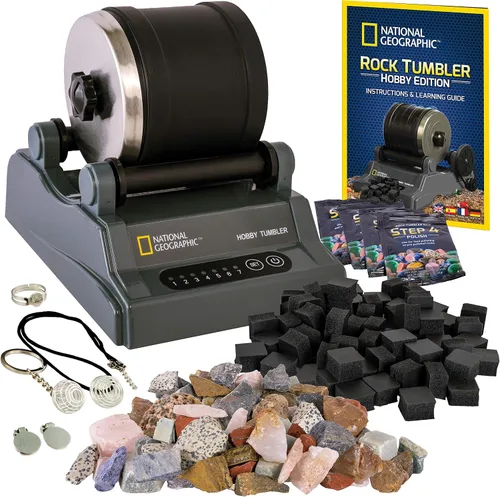 Miniatura 10 de Kit de pulidor de rocas para aficionados de National Geographic - Pulidora de rocas para niños y adultos, barril con reducción de ruido, grano, 1.13