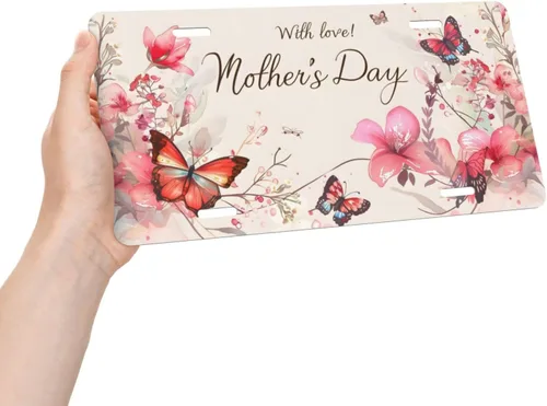 Miniatura 4 de Placa de matrícula delantera de mariposa para el Día de la Madre, accesorio de decoración de automóvil, placa decorativa de metal de aluminio