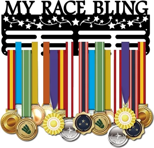 Miniatura 6 de SUPERDANT Soporte para medallas Believe and Achieve, ganchos de hierro negro para más de 60 medallas, estante de competición deportiva para colgar