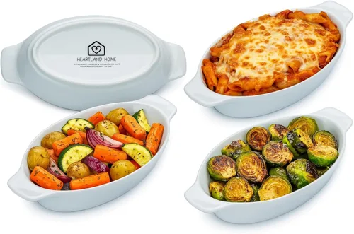 Miniatura 8 de Heartland Home Plato de Cazuela Mini de Porcelana Ovalado Au Gratin (Juego de 2 piezas). Plato para Hornear Coliflor Au Gratin, Tazones para Banana