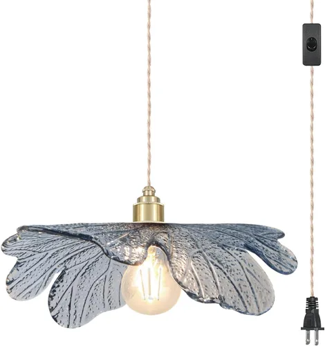 Miniatura 17 de Luz Colgante Enchufable de Cristal Verde Iluminación Colgante de 14.75 pies Luz Colgante con Cable de Enchufe 1-Luz Lámpara Colgante de Latón
