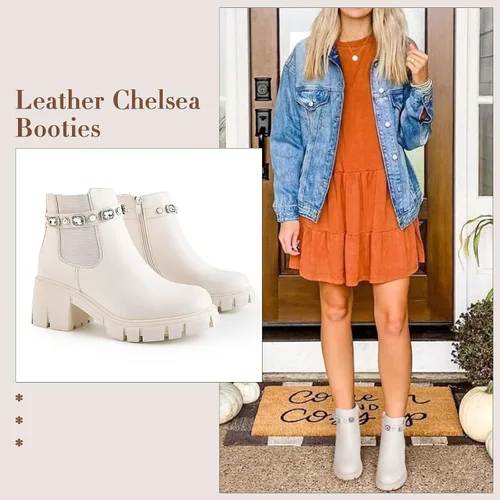 Miniatura 2 de TINSTREE Botines para mujer tacón bajo con cremallera gruesa estilo Chelsea