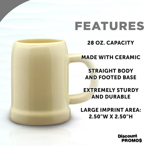 Miniatura 2 de DISCOUNT PROMOS Taza de cerámica para cerveza, 28 onzas, juego de 6, paquete a granel, ideal para Octoberfest, pub, restaurante y más, color beige
