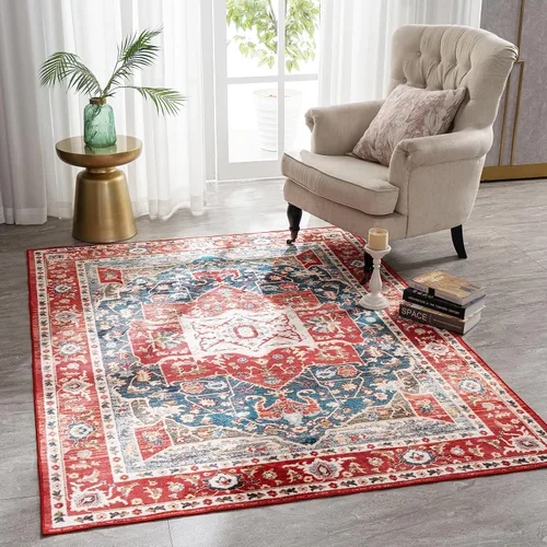 Miniatura 89 de Syalife 6x9 Alfombra Lavable para Área, Ultra Suave Antideslizante, Pila Baja, Alfombra Vintage Resistente a Manchas para Sala de Estar, Alfombra