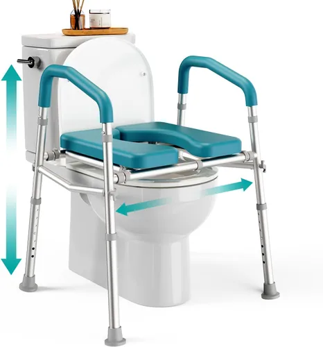 Miniatura 9 de PELEGON Asiento de inodoro elevado con asas (400 libras) – Silla de inodoro de altura y ancho ajustable con brazos, elevador de inodoro con asas