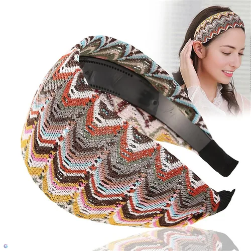 Miniatura 7 de Bincout Meerore Diademas para mujer, estilo bohemio, elásticas, huecas, con diamantes de imitación, para niñas, turbante cruzado, liso, para yoga