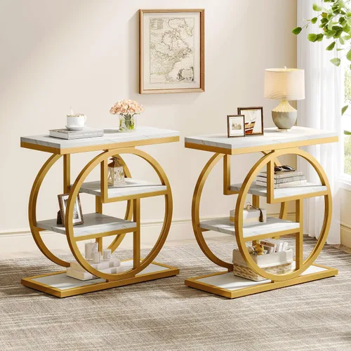 Miniatura 10 de Tribesigns Mesa auxiliar para sala de estar, mesa lateral estrecha de 4 niveles con estantes de almacenamiento, mesa de noche industrial