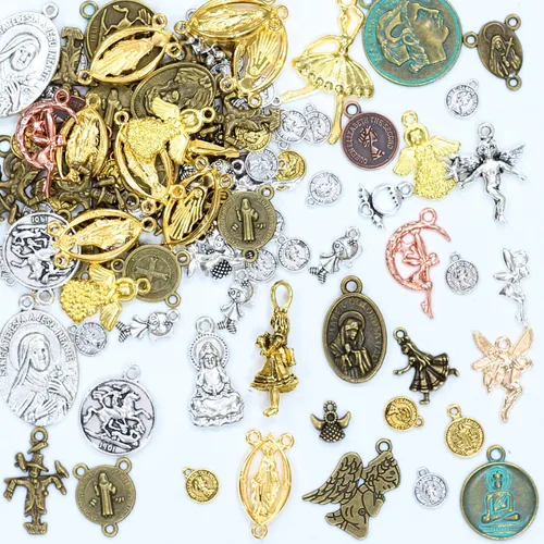 Miniatura 23 de stino - 100 g de dijes colgantes de metal para hacer joyas, lote de dijes bañados en plata y oro para pulseras, collares y manualidades, dijes