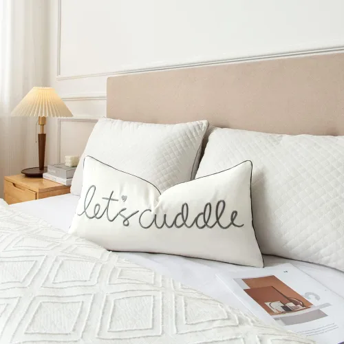 Miniatura 18 de Sanmetex - Funda de almohada lumbar decorativa para abrazarnos de 12x20 pulgadas, funda de almohada rectangular bordada en gris para cama, Blanco