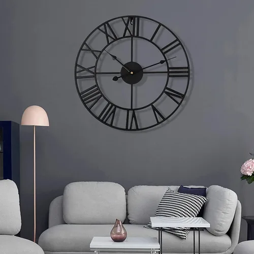 Miniatura 2 de Reloj de pared de metal industrial europeo grande, números romanos retro, movimiento de cuarzo silencioso para sala de estar, cocina, decoración