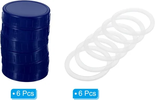 Miniatura 3 de PATIKIL Tapas de plástico de boca regular para tarros de 2.77 pulgadas, 1 juego/6 tapas para tarros de conservas con anillo de sellado de silicona