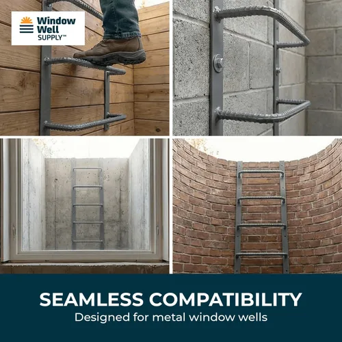 Miniatura 5 de Escalera de acero para ventanas de sótano (gris, 3 peldaños), escalera de salida atornillada resistente para el hogar, fácil de instalar, escaleras