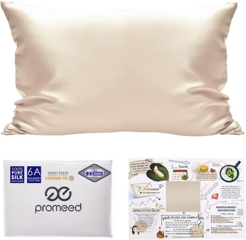 Miniatura 22 de PROMEED Funda de almohada de seda negra de grado 6A+ con cremallera, 23 fundas de almohada de seda de morera natural Momme para cabello y piel, Negro