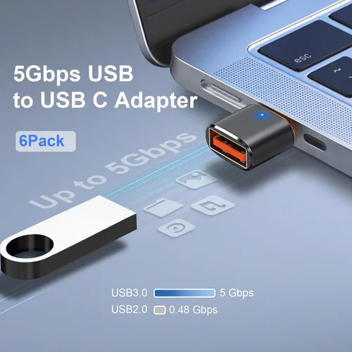 Miniatura 2 de Paquete de 6 adaptadores USB C a USB, USB C macho a USB 3.0 hembra OTG adaptador para iPhone 17/16/15, Mac, iPad, Samsung Galaxy S24 S25, portátil