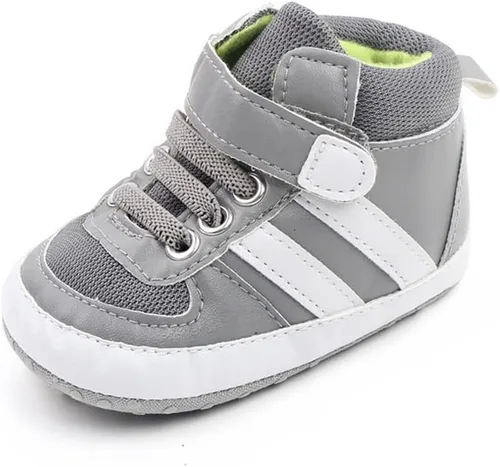 Sekantrol Zapatos de cuna para recién nacidos, para niños y niñas, suela de goma suave, zapatos para bebés, zapatos deportivos de moda de caña alta