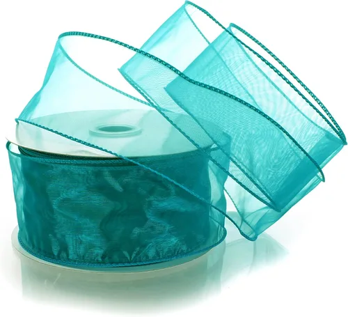 Miniatura 14 de Cinta de organza transparente con alambre de 2.5 pulgadas, color plateado de 10 yardas