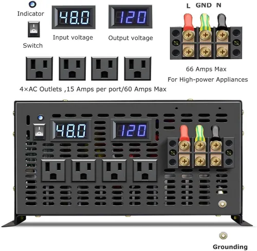 Miniatura 4 de WZRELB Inversor de energía solar de onda sinusoidal pura de 8000W 48V AC a 120V DC - RV, camping, sistema solar