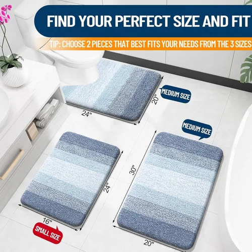 Miniatura 3 de OLANLY Juego de 2 alfombras de baño de microfibra suave y absorbente, antideslizantes, se pueden lavar y secar a máquina, alfombras de baño peludas