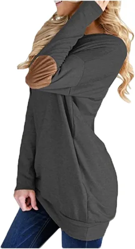 Miniatura 2 de Pink Queen - Blusa suelta de mujer con cuello redondo, camiseta de manga murciélago con parches