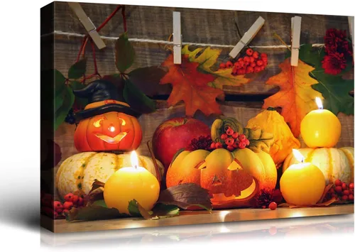 Miniatura 20 de Denozer - Pintura artística de pared de Halloween, impresión artística sobre lienzo para dormitorio, sala de estar, decoración de pared del hogar