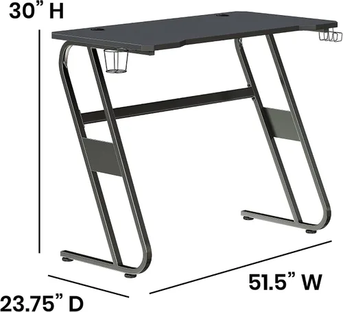 Miniatura 3 de Flash Furniture Fisher - Escritorio ergonómico negro para computadora, mesa de jugadores de 51.5 pulgadas con soporte para tazas y gancho