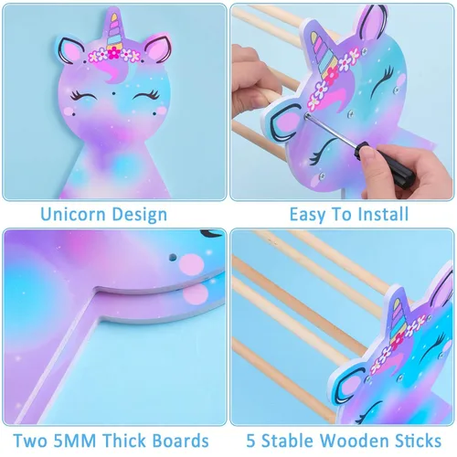 Miniatura 4 de Organizador de diademas para niñas Basumee con soporte para arcoíris y unicornio, soporte para diademas y aros de pelo, exhibidor de diademas, AZUL