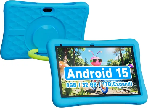 ZZB Tablet Android 15 de 10 pulgadas para niños con funda, 8 GB (3+5 extendidos) RAM + 32 GB de almacenamiento (soporta 1 TB Micro SD), batería