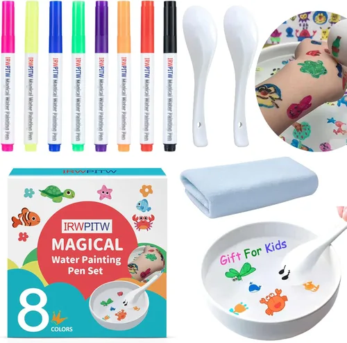 IRWPITW Paquete de Bolígrafos de Dibujo Mágicos, 8 Colores de Bolígrafos de Pintura Mágica con Agua para Niños, Los Niños Crean Conjunto de Dibujos