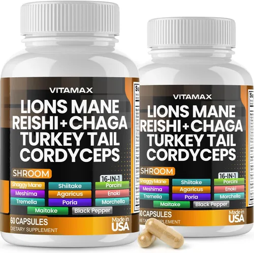 Miniatura 7 de Vitamax Champiñón de melena de leones, cola de pavo, Chaga y Reishi, Cordyceps Shiitake White Elm King Trompet Nameko Oyster Porcini Focus & Energy