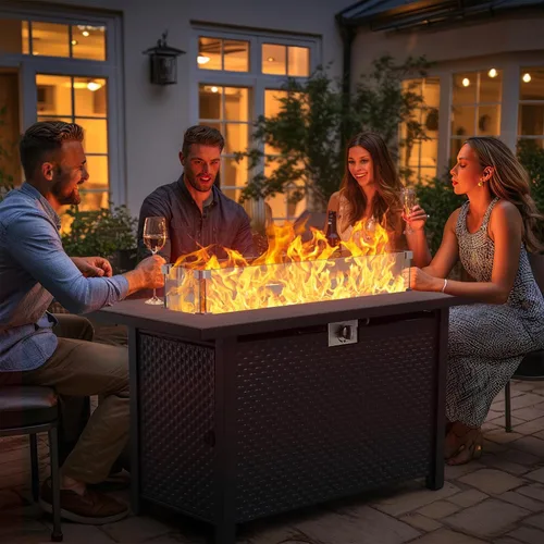 Miniatura 7 de Rattaner Mesa de Fuego de 45 Pulgadas para Exterior 60000 BTU Hoguera de Gas de Acero al Aire Libre con Superficie de Mesa de Mármol Veteado