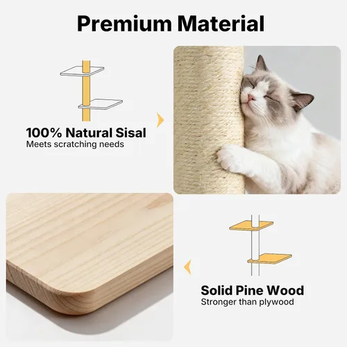 Miniatura 8 de Veehoo Árbol de pared para gatos grandes, escalador de pared para gatos de 66 pulgadas de alto con perchas grandes y alfombra antideslizante