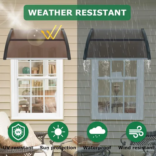 Miniatura 4 de Toldo para puerta de ventana de 40 x 40 pulgadas, cubierta de policarbonato para puerta de entrada, toldo exterior para ventana exterior, UPF 50+, 2