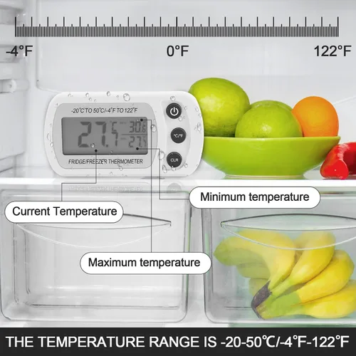 Miniatura 6 de Paquete de 4 termómetros para nevera, termómetro digital para refrigerador, termómetro digital impermeable para sala de congelador con pantalla LCD
