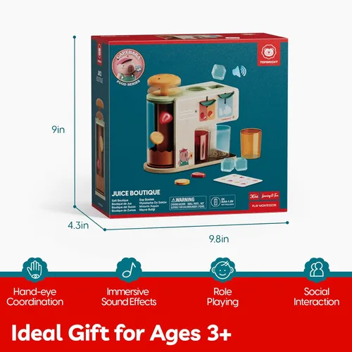 Miniatura 6 de TOP BRIGHT Dispensador de Bebidas de Madera para Juegos de Simulación, Juegos de Comida para Cocina Infantil con Tazas, Insertos de Jugo, Cubitos