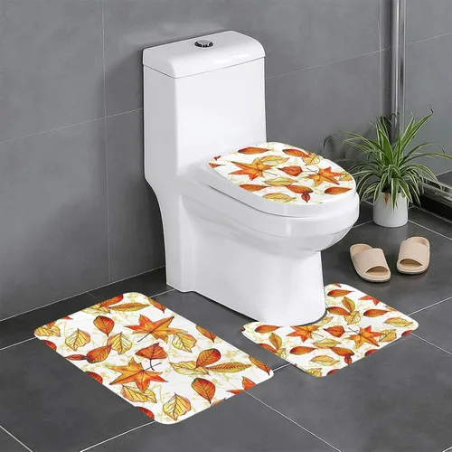 Miniatura 20 de Juego de 3 alfombras de baño con diseño de tulipanes rosados con fondo de madera, antideslizantes, con patrón de resorte, extra suaves y absorbentes