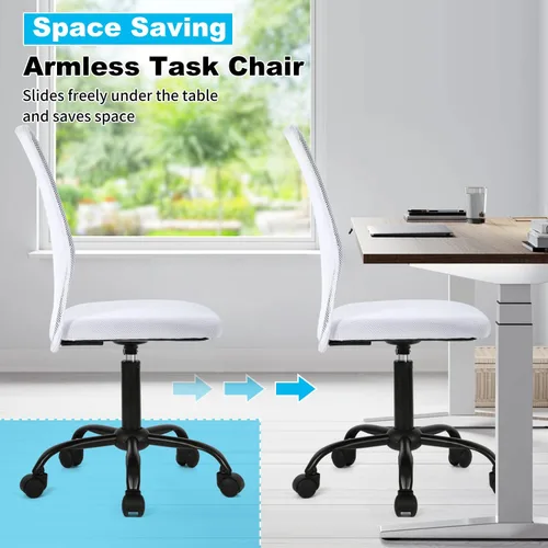 Miniatura 7 de BLKMTY Silla ergonómica blanca moderna, Silla de oficina de malla, sillas de escritorio para computadora sin brazos, altura ajustable, soporte Blanco