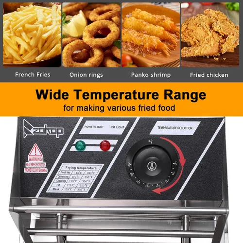 Miniatura 7 de Winado Freidora eléctrica de capacidad de 10 cuartos de galón con cestas y tapas, freidora de control de temperatura de acero inoxidable de 10 L