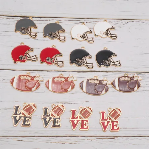 Miniatura 4 de yaokan Paquete de 16 dijes esmaltados para casco de fútbol americano – I Love Sports Rugby Ball Colgantes para bricolaje, collar, pulsera, aretes