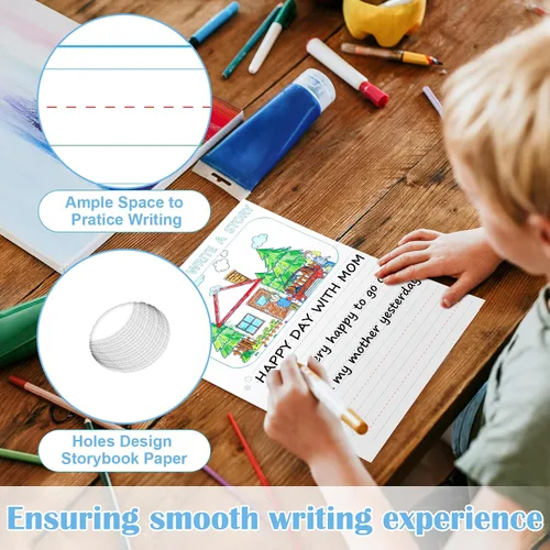 Miniatura 4 de 50 hojas de papel de escritura de historias de 8.5 x 11 pulgadas para niños, papel de dibujo y escritura de hojas sueltas de 3/4 pulgadas de regla