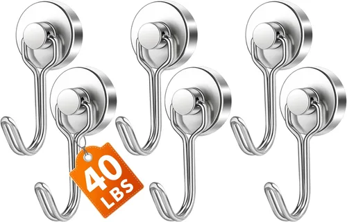 Miniatura 15 de FINDMAG Ganchos magnéticos giratorios de 60 libras, paquete de 4 ganchos magnéticos de neodimio resistentes, ganchos magnéticos fuertes para colgar