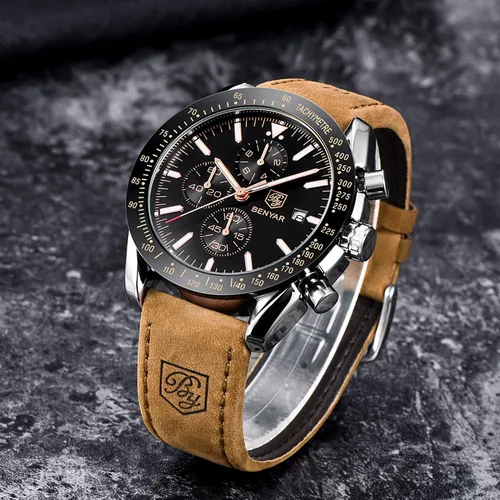 Miniatura 5 de BY BENYAR Reloj de pulsera para hombre Tienda analógico relojes para hombre negocios trabajo impermeable cronógrafo para hombre moda minimalista