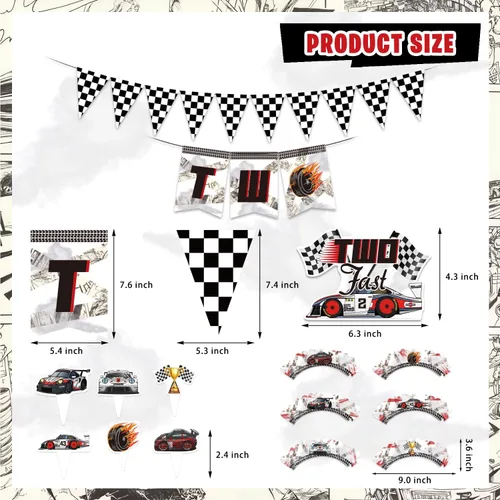 Miniatura 3 de Dos decoraciones de cumpleaños rápidas para niños, 153 piezas de suministros de fiesta de cumpleaños de coche de carreras, telón de fondo, adornos